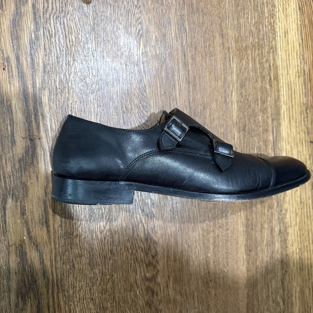 3DM Lifestyle Mens 8.5 Double Monk Strap Black Leather Cap Toe Dress Shoes